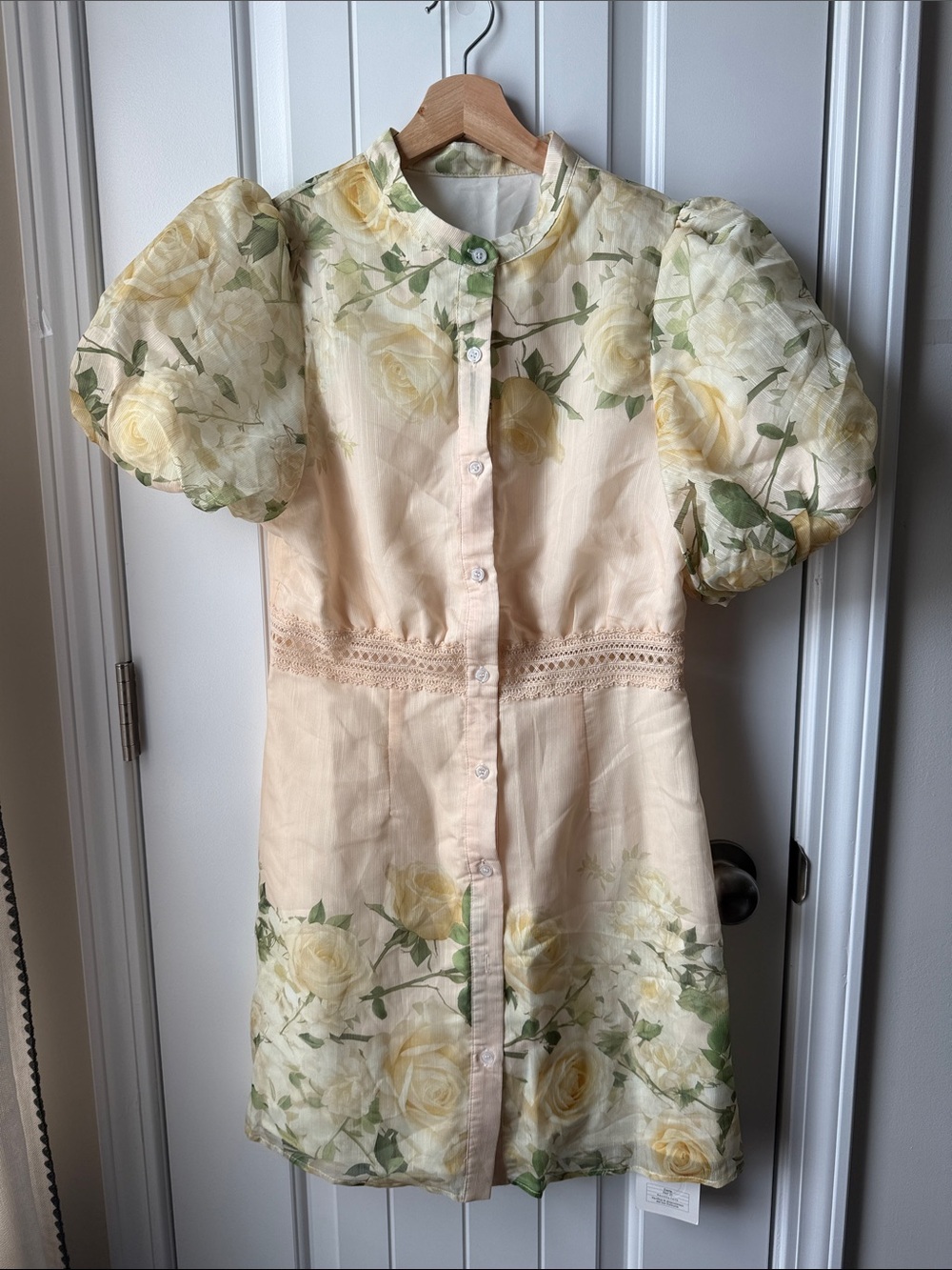 SHEIN Yellow Floral Puff-Sleeve Mini Dress